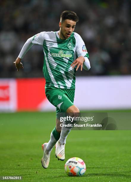 Ilia Gruev of Bremen in actduring the Bundesliga match between SV Werder Bremen and Hertha BSC at Wohninvest Weserstadion on October 28, 2022 in...