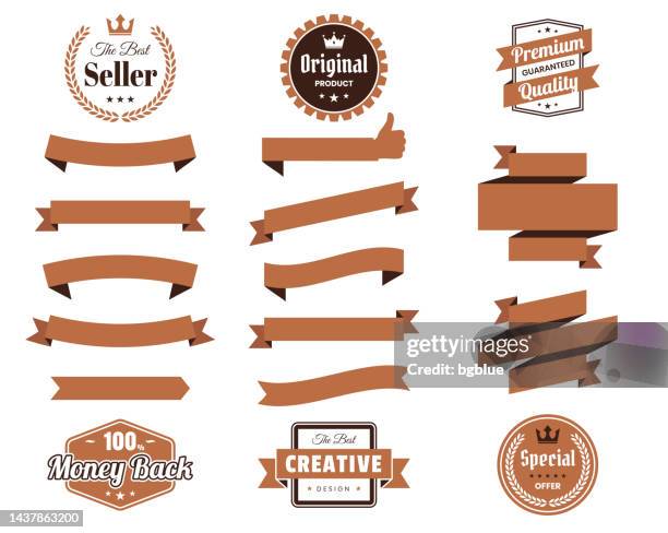 Brown Ribbon Script Set Of Brown Ribbons Banners Badges Labels Design Elements On White ...