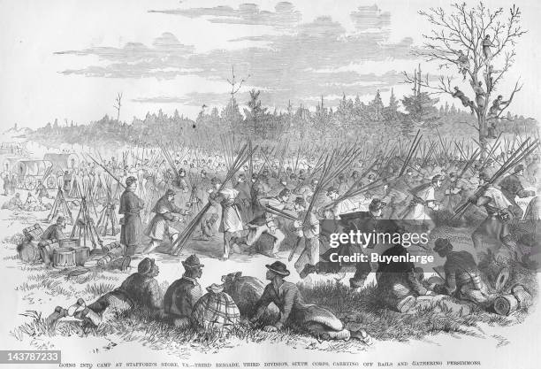 Carrying rails and gathering persimmon at Stafford's Store, Virginia, Stafford's Store, Virginia, early to mid 1860s. From an issue of Frank Leslie's...