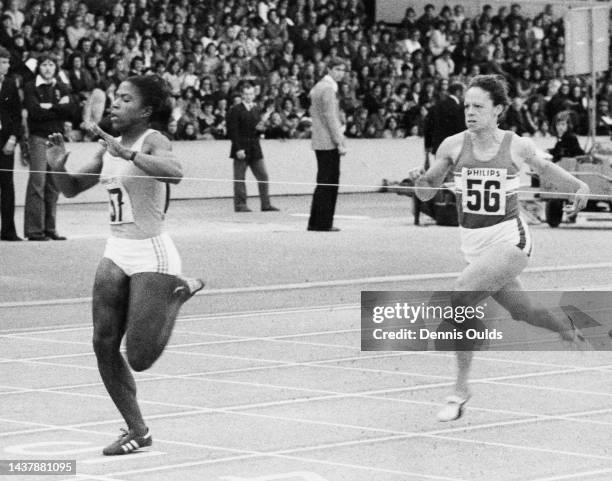 British athlete Sonia Lannaman beats British athlete Andrea Lynch in the 100-metres event at an athletics meeting, held at the in London, England,...