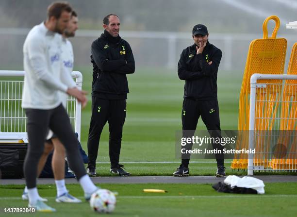 Antonio Conte, Manager of Tottenham Hotspur looks on during a Tottenham Hotspur Training Session at Tottenham Hotspur Training Centre on October 31,...