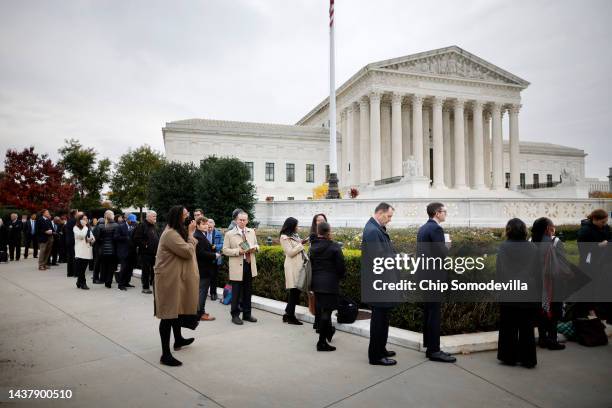 People stand in line in front of the U.S. Supreme Court for an opportunity to hear oral arguments in Students for Fair Admissions v. President and...
