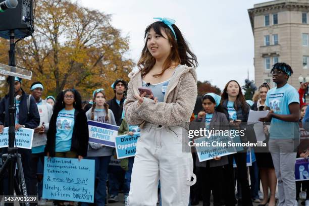 Christina Huang of UNC for Affirmative Action addresses a rally of fellow proponents for affirmative action in higher education outside the U.S....