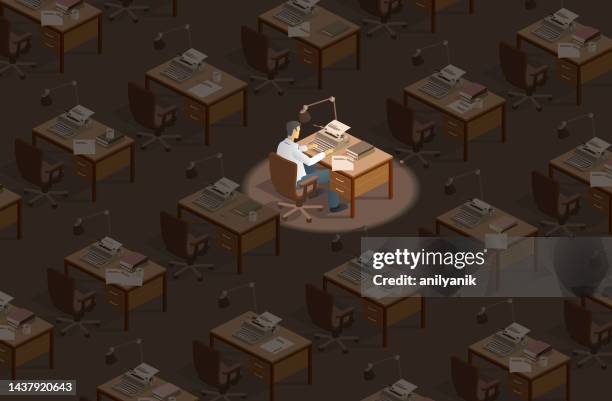 stockillustraties, clipart, cartoons en iconen met overtime - eenzaamheid