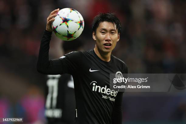 Daichi Kamada of Eintracht Frankfurt reacts during the UEFA Champions League group D match between Eintracht Frankfurt and Olympique Marseille at...