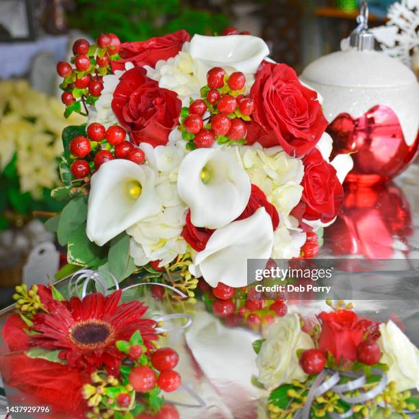 bridal bouquet bright red and white - rose ceremony stock pictures, royalty-free photos & images