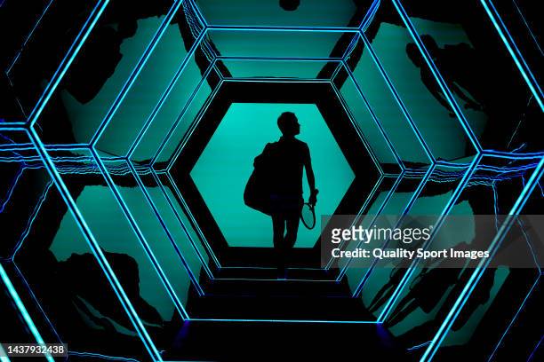 Richard Gasquet of France walks out for his singles match against Alex Molcan of Slovakia in the first round during Day One of the Rolex Paris...