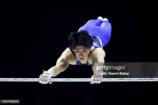 Daiki Hashimoto of Team Japan competes on the Horizontal bar during Day Three of the 2022 Gymnastics World Championships at M&S Bank Arena on October...