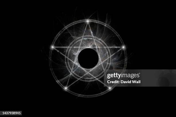 a magical pentagram with glowing clouds of energy. on a black background - pentagramm stock-fotos und bilder