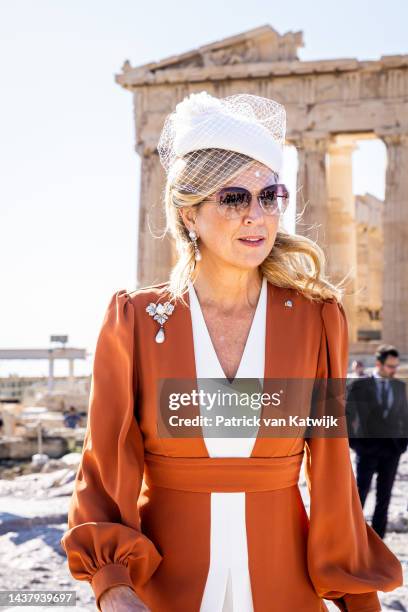 Queen Maxima of the Netherlands visits the The Acropolis of Athens hill during the first day of the Dutch State Visit visit Greece on October 31,...