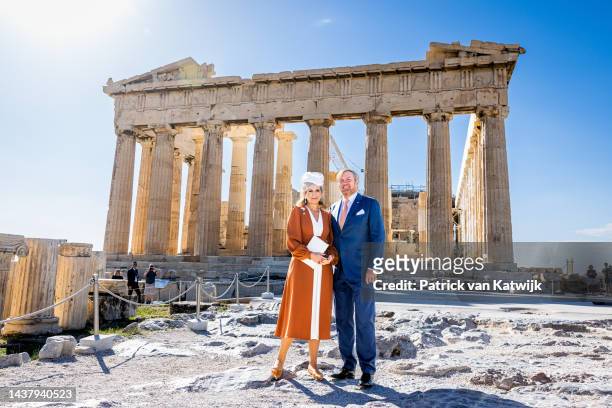 King Willem-Alexander of the Netherlands and Queen Maxima of the Netherlands visits the The Acropolis of Athens hill during the first day of the...