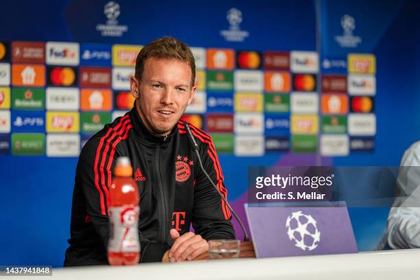 Head coach Julian Nagelsmann of FC Bayern Muenchen at the press conference ahead of their UEFA Champions League group C match against FC...