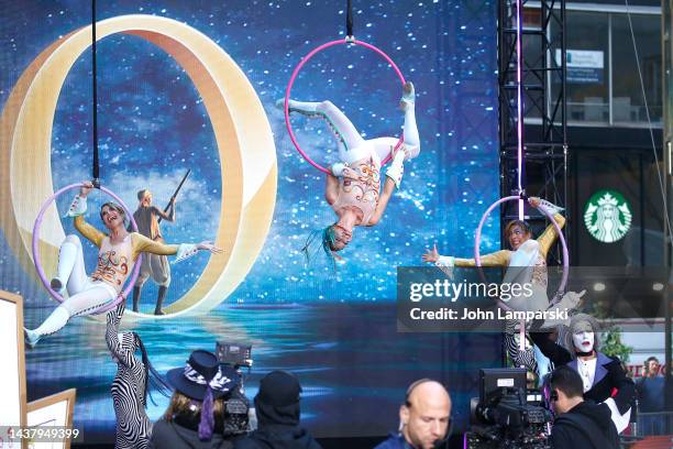 Savannah Guthrie , Hoda Kotb and Cirque du Soleil performer attend 2022 Halloween on "Today" at Rockefeller Plaza on October 31, 2022 in New York...