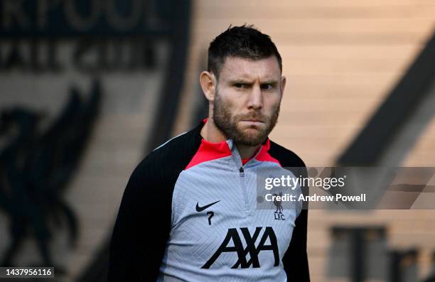 James Milner of Liverpool during a training session at AXA Training Centre on October 31, 2022 in Kirkby, England.