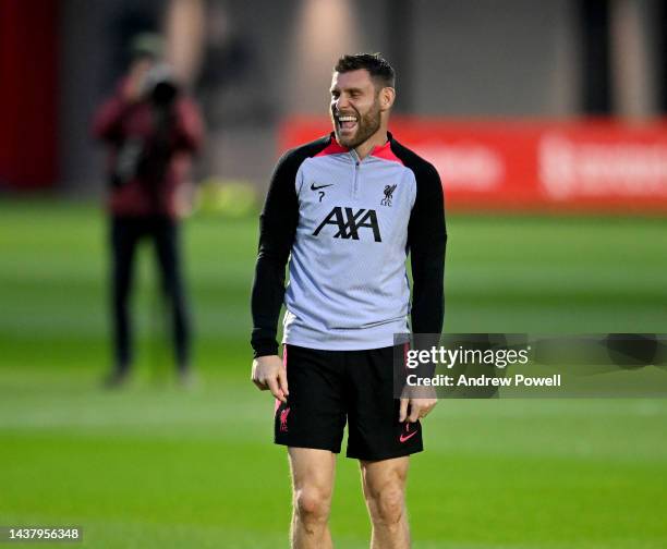 James Milner of Liverpool during a training session at AXA Training Centre on October 31, 2022 in Kirkby, England.