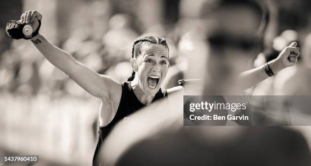 powerful marathon finish line celebration moment - marathon stock pictures, royalty-free photos & images
