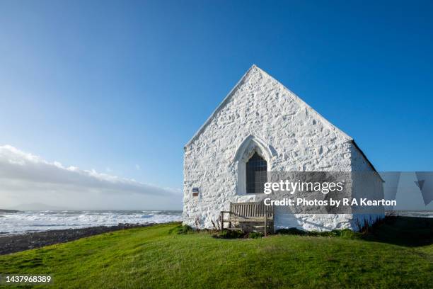 st cwyfan's church, cribinau, anglesey, north wales - chapel stock pictures, royalty-free photos & images