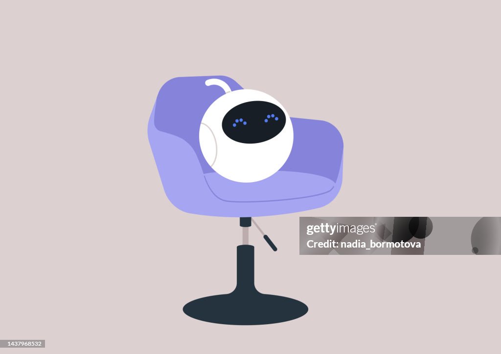 mekanisme diktator Lejlighedsvis Cute Round Robot Sitting In The Armchair Machine Learning And Technological  Progress High-Res Vector Graphic - Getty Images