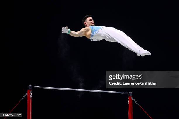 Michalis Chari of Team Cyprus competes on Horizontal Bar during Men's Qualifications on Day Three of the FIG Artistic Gymnastics World Championships...