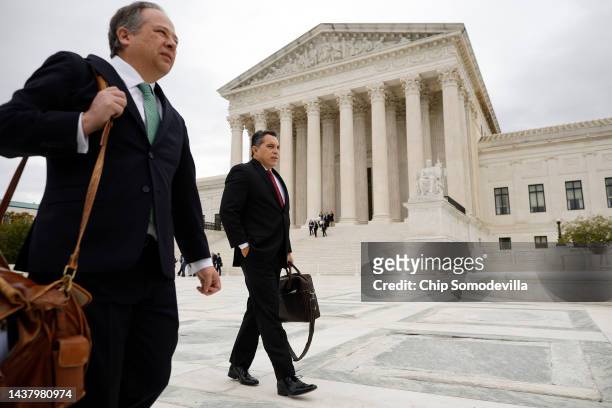 Attorney David Hinojosa leaves the U.S. Supreme Court after oral arguments on October 31, 2022 in Washington, DC. The Court will hear arguments in...
