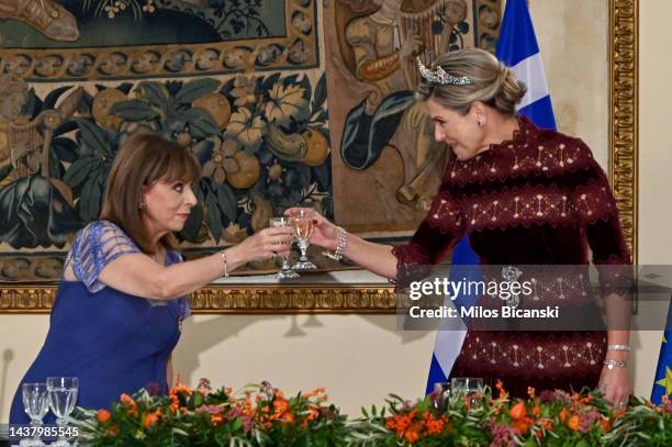 President of Greece Katerina Sakellaropoulou and Queen Maxima of the Netherlands attend the official dinner hosted by the President of the Republic...