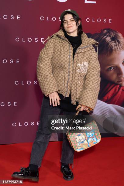 Actress Soko attends the "Close" Premiere at UGC Cine Cite Des Halles on October 31, 2022 in Paris, France.