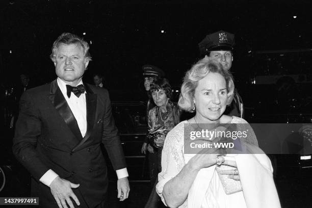 Ted and Ethel Kennedy arriving at a party for Noel Coward's "Private Lives" play at The Jockey Club in the Ritz-Carlton Hotel