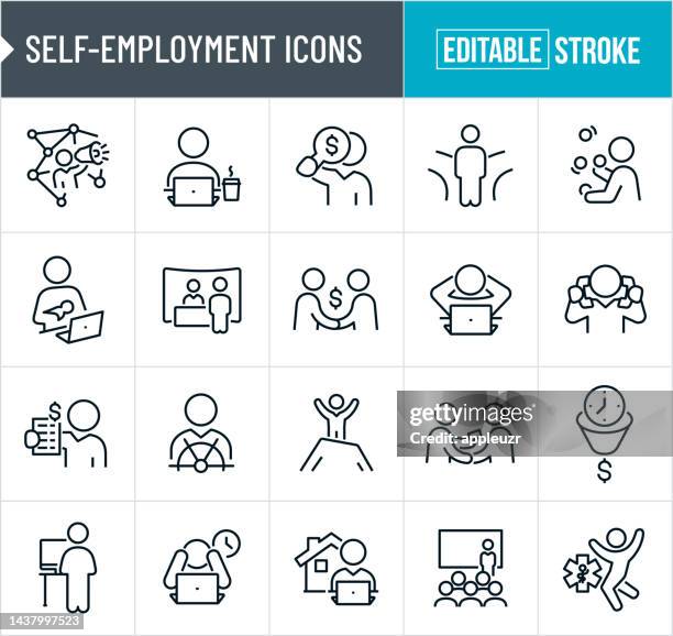 self-employment thin line icons - editable stroke - owner icon stock illustrations