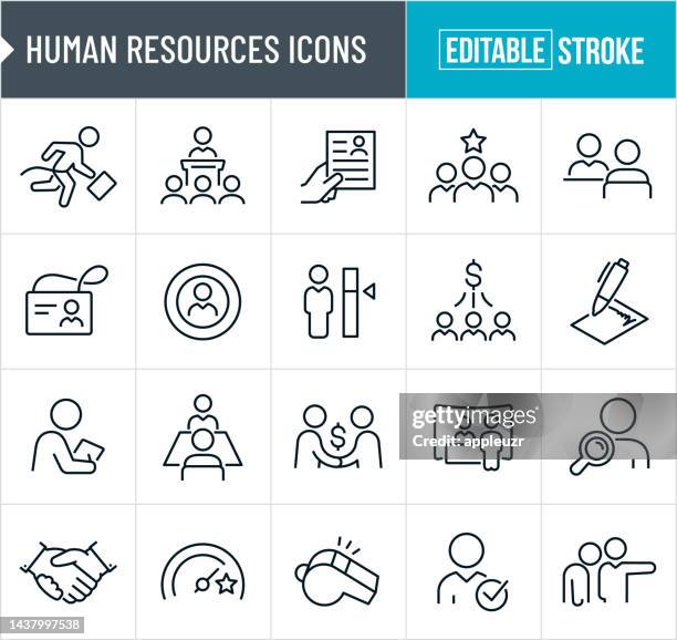 ilustraciones, imágenes clip art, dibujos animados e iconos de stock de iconos de línea delgada de recursos humanos - trazo editable - formulario de solicitud