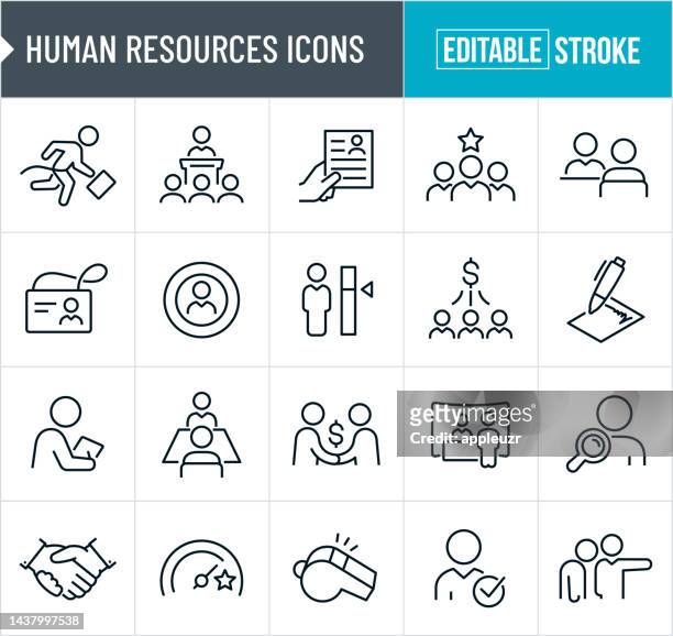 stockillustraties, clipart, cartoons en iconen met human resources thin line icons - editable stroke - sollicitatiegesprek