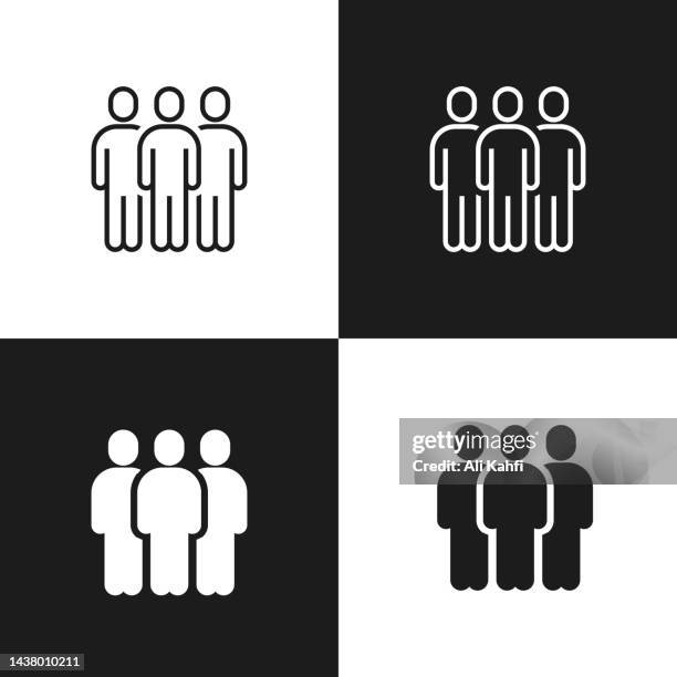 group of people or group of users or friends, vector, icon - three people icon stock illustrations