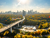 Aerial Bayview Ave. and Rosedale in Autumn, Toronto, Canada