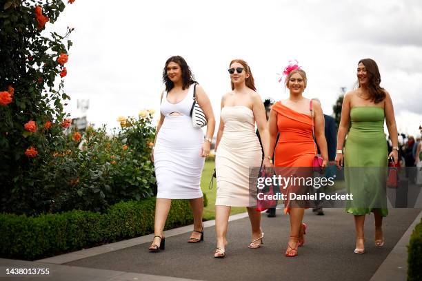 Racegoers are seen during 2022 Lexus Melbourne Cup Day at Flemington Racecourse on November 01, 2022 in Melbourne, Australia.