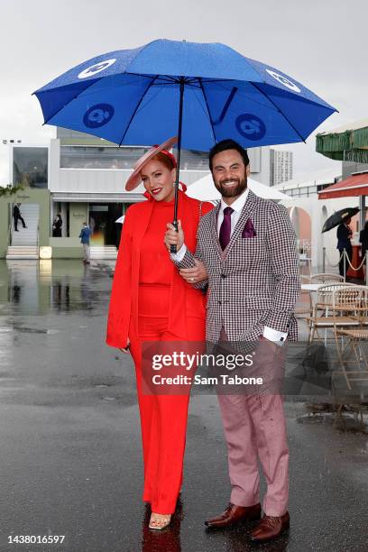 Jules Robinson and Cameron Merchant during 2022 Melbourne Cup Day at Flemington Racecourse on November 1, 2022 in Melbourne, Australia.