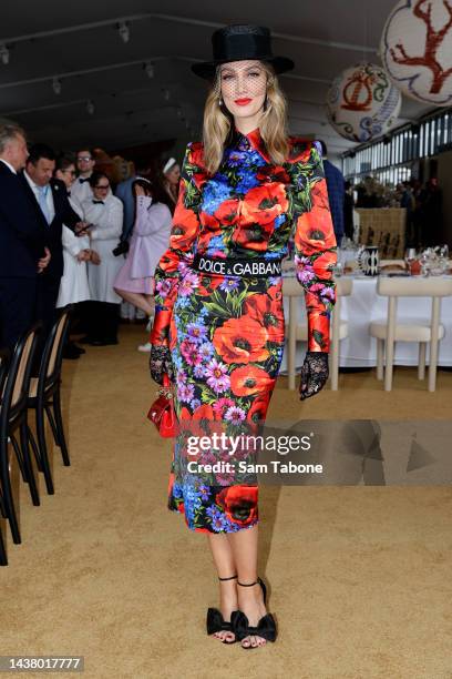 Delta Goodrem during 2022 Melbourne Cup Day at Flemington Racecourse on November 1, 2022 in Melbourne, Australia.