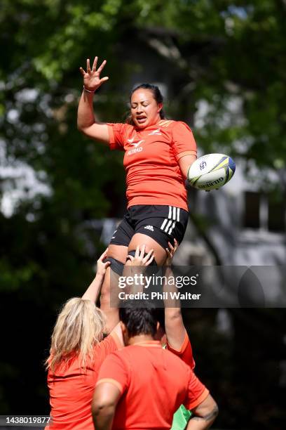 Joanah Ngan-Woo of New Zealand in the lineout during a New Zealand Black Ferns Rugby World Cup training session at Gribblehirst Park on November 01,...