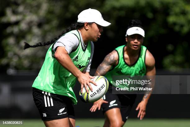 Sylvia Brunt of the Black Ferns during a New Zealand Black Ferns Rugby World Cup training session at Gribblehirst Park on November 01, 2022 in...