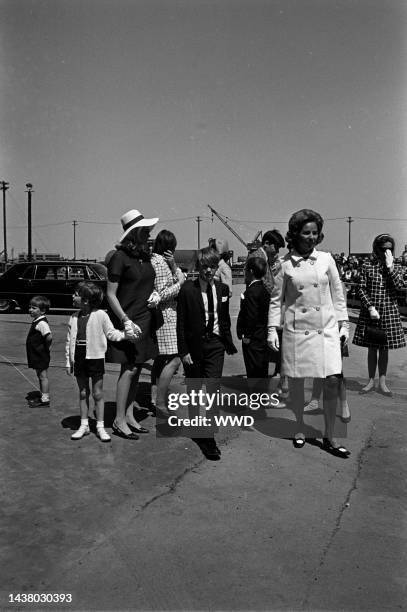 Ethel Kennedy and family at the christening of aircraft carrier JFK