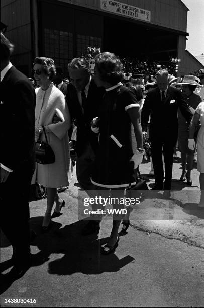 Ethel Kennedy attending the christening of aircraft carrier JFK