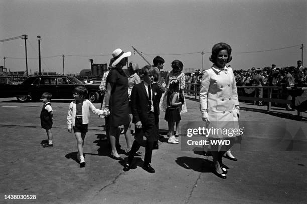 Ethel Kennedy and family at the christening of aircraft carrier JFK