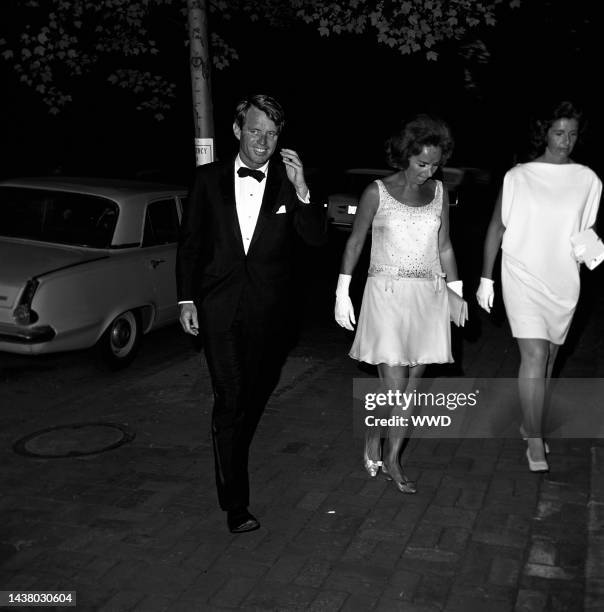Senator Robert F. Kennedy and wife Ethel arriving at the Robert Kennedy anniversary party at Joseph Alsop's home