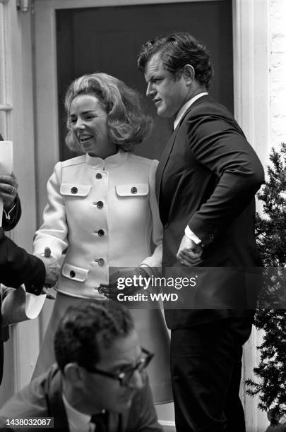 Ted Kennedy and Ethel Kennedy at a press conference at Holiday Hill in Washington D.C,