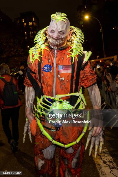 Person dressed in a costume participates in New York City’s 49th Annual Village Halloween Parade on October 31, 2022 in New York City. This year’s...
