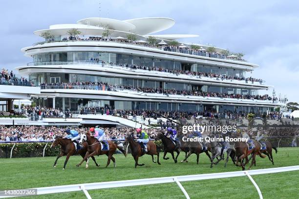 Tommy Berry riding Bartholomeu Dias to win race six the Furphy Plate during 2022 Lexus Melbourne Cup Day at Flemington Racecourse on November 01,...