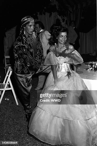 Marina Schiano and Bianca Jagger at Lou Lou de la Falaise and Thadee Klossowski's wedding reception party in Paris