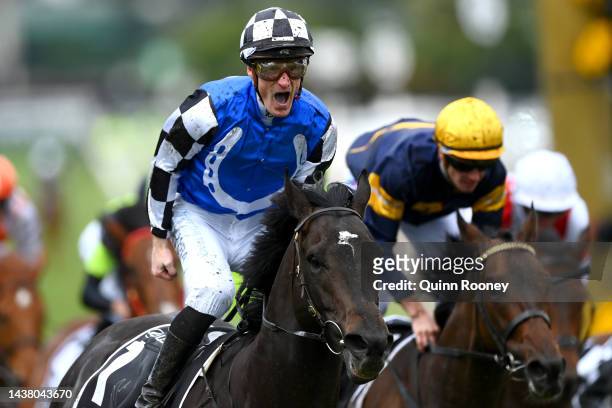 Mark Zahra riding Gold Trip wins race seven, the Lexus Melbourne Cup during 2022 Melbourne Cup Day at Flemington Racecourse on November 01, 2022 in...