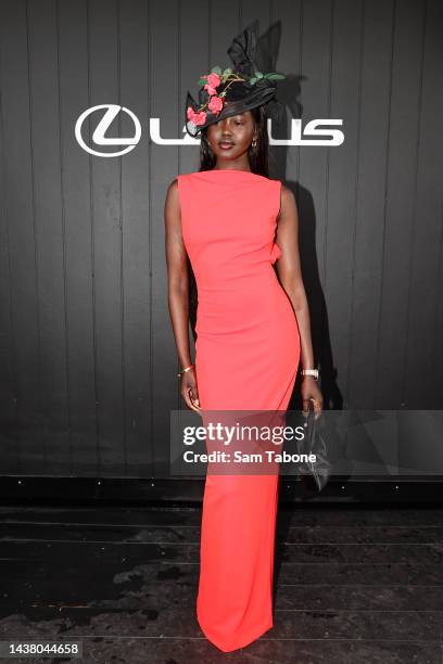 Adut Akech during 2022 Melbourne Cup Day at Flemington Racecourse on November 1, 2022 in Melbourne, Australia.