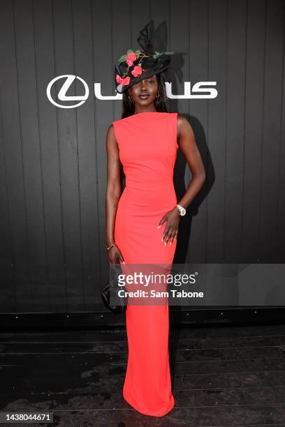 Adut Akech during 2022 Melbourne Cup Day at Flemington Racecourse on November 1, 2022 in Melbourne, Australia.