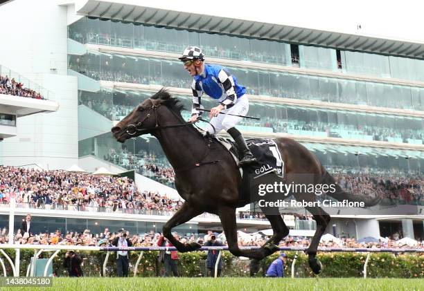 Mark Zahra rides Gold Trip to win race seven the Lexus Melbourne Cup during 2022 Lexus Melbourne Cup Day at Flemington Racecourse on November 01,...