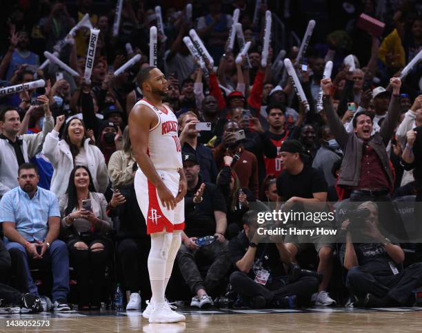 Eric Gordon of the Houston Rockets reacts after taking and missing the last shot of the game to loose to the LA Clippers 95-93 Clipper at Crypto.com...